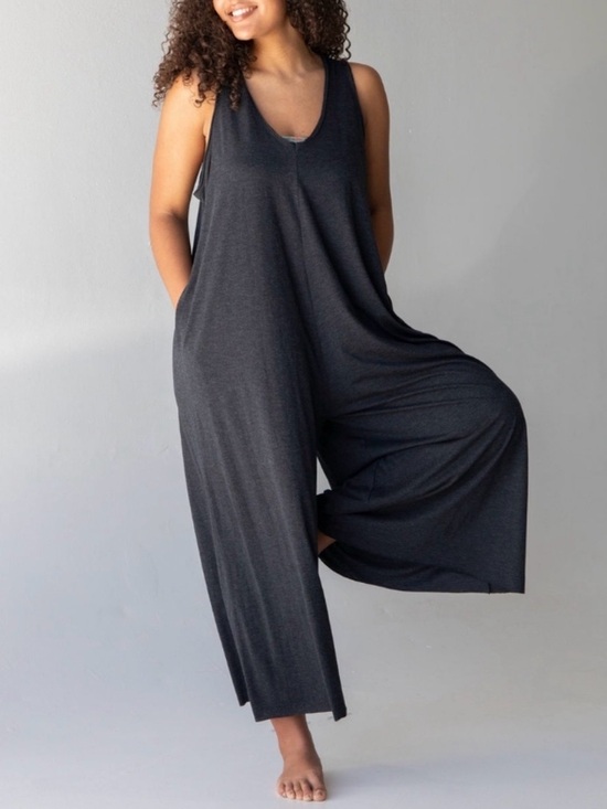 NATURAL LIFE Pants - Natural Life Wide leg Jumpsuit One Size Charcoal Sleeveless V Neck Casual Lounge